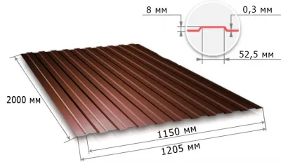 Профнастил С8 шоколадно-коричневый RAL8017 2000х1200х0.3 мм