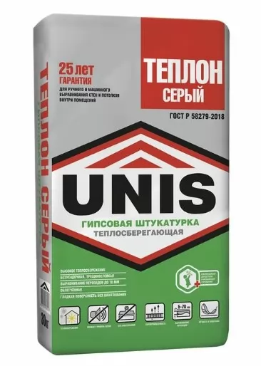 Штукатурка гипсовая UNIS Теплон серая 30 кг фото в Москве