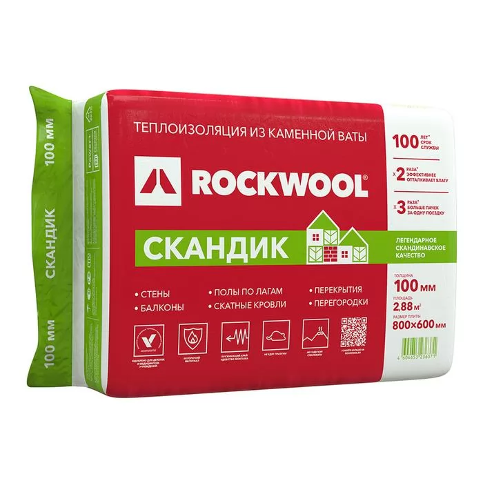 Утеплитель Rockwool Лайт Баттс Скандик 100х600х800 мм 2.88 кв.м 171943 (6 плит) фото в Москве