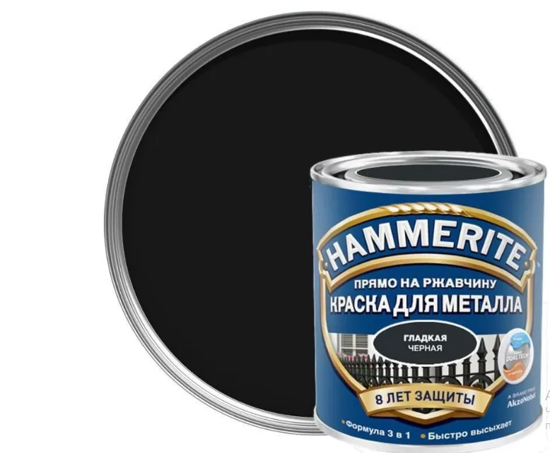 Краска Hammerite 3в1 гладкая черная 0.75л 5819921 фото в Москве