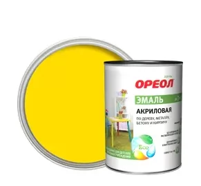 Эмаль акриловая Ореол  желтый  глянцевый 0.9кг фото в Москве