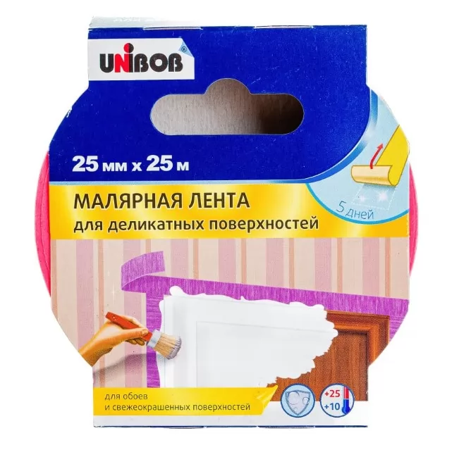 Малярная лента для деликатных работ UNIBOB 25 мм х 25 м 214981 фото в Москве
