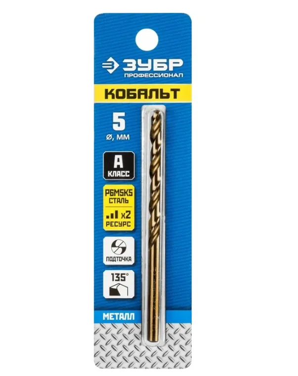 Купить Сверло по металлу ЗУБР Кобальт 5х86 мм, сталь Р6М5К5 29626-5