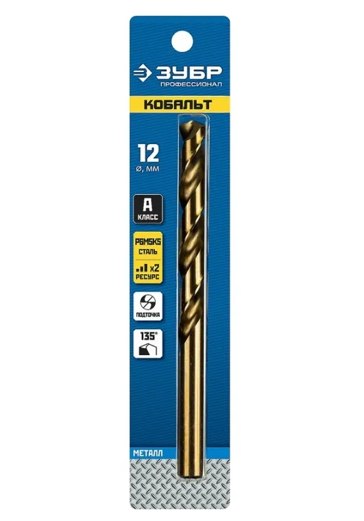 Купить Сверло по металлу ЗУБР Кобальт 12х151 мм, сталь Р6М5К5 29626-12