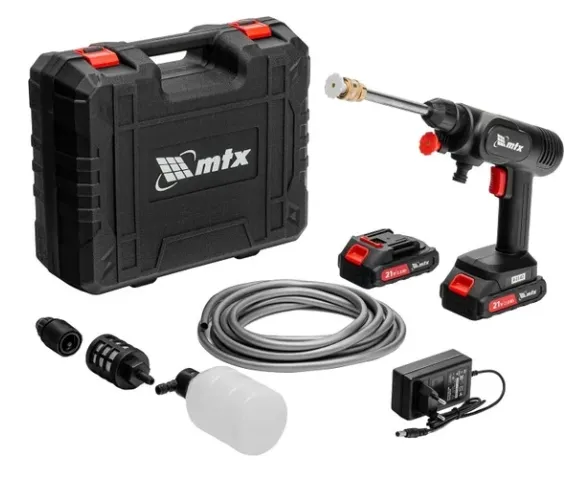 Купить Моечная машина высокого давления аккумуляторная MTX А-21-02, 40 бар, 4 л/мин, Li-ion 21 В, 2 акк. 58211