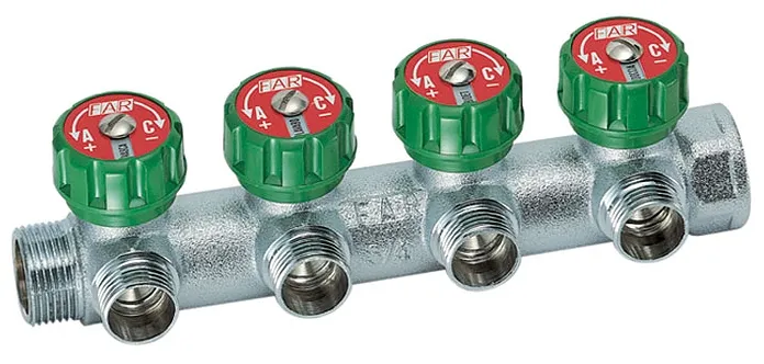 Купить Коллектор 3/4" регулирующий проходной MULTIFAR (ВР-ВР) 4 отвода 1/2" евроконус EU