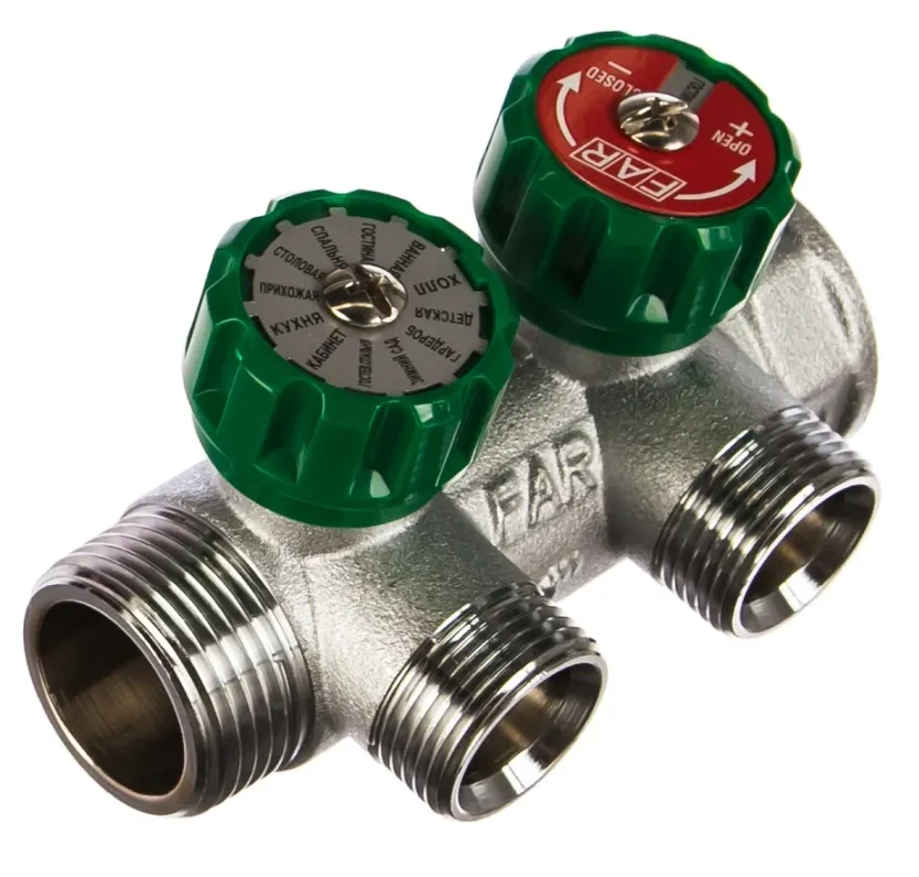 Купить Регулирующий коллектор FAR 1" ВР-НР с 2 отв. 3/4" НР межосев. 45 мм FK 3821 134