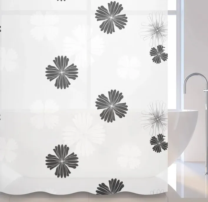 Купить Штора для ванной 180х180 см Savol цветы, белый/черный S-8РЕVA01