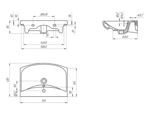 Купить Умывальник Cersanit с 1 отверстием CARINA 55 S-UM-CAR55/1-w