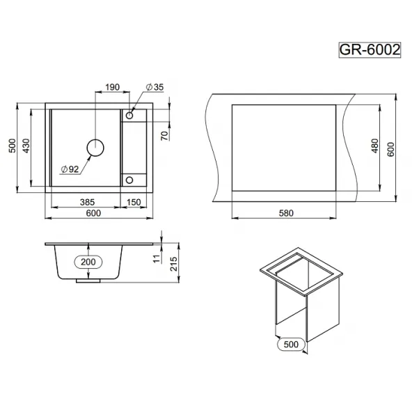 Купить Мойка для кухни Granula 6002 Алюминиум 60х50 см