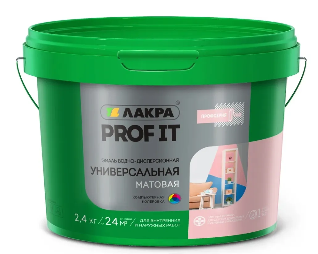 Купить Универсальная водно-дисперсионная эмаль Лакра PROF IT матовая, база А, 2.4 кг Лк-00010879
