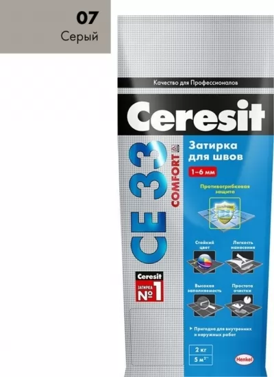 Затирка цементная Ceresit CE 33 № 07 Серый 2 кг 2092227 купить в Москве