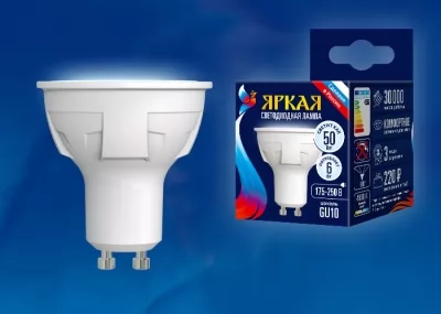 Лампа светодиодная Uniel ЯРКАЯ LED-JCDR GU10 PLP01WH 6 Вт белый свет купить в Москве