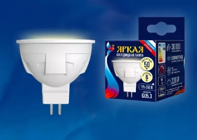 Лампа светодиодная Uniel ЯРКАЯ LED-JCDR GU5.3 PLP01WH 6 Вт теплый белый свет купить в Москве