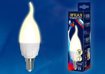 Лампа светодиодная Uniel ЯРКАЯ LED-CW37 E14 PLP01WH 7 Вт теплый белый свет купить в Москве