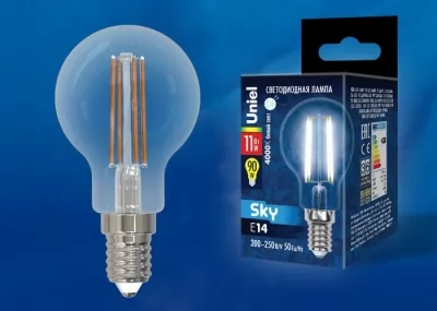 Лампа светодиодная прозрачная Uniel Sky LED-G45 E14 PLS02WH 11 Вт белый свет купить в Москве